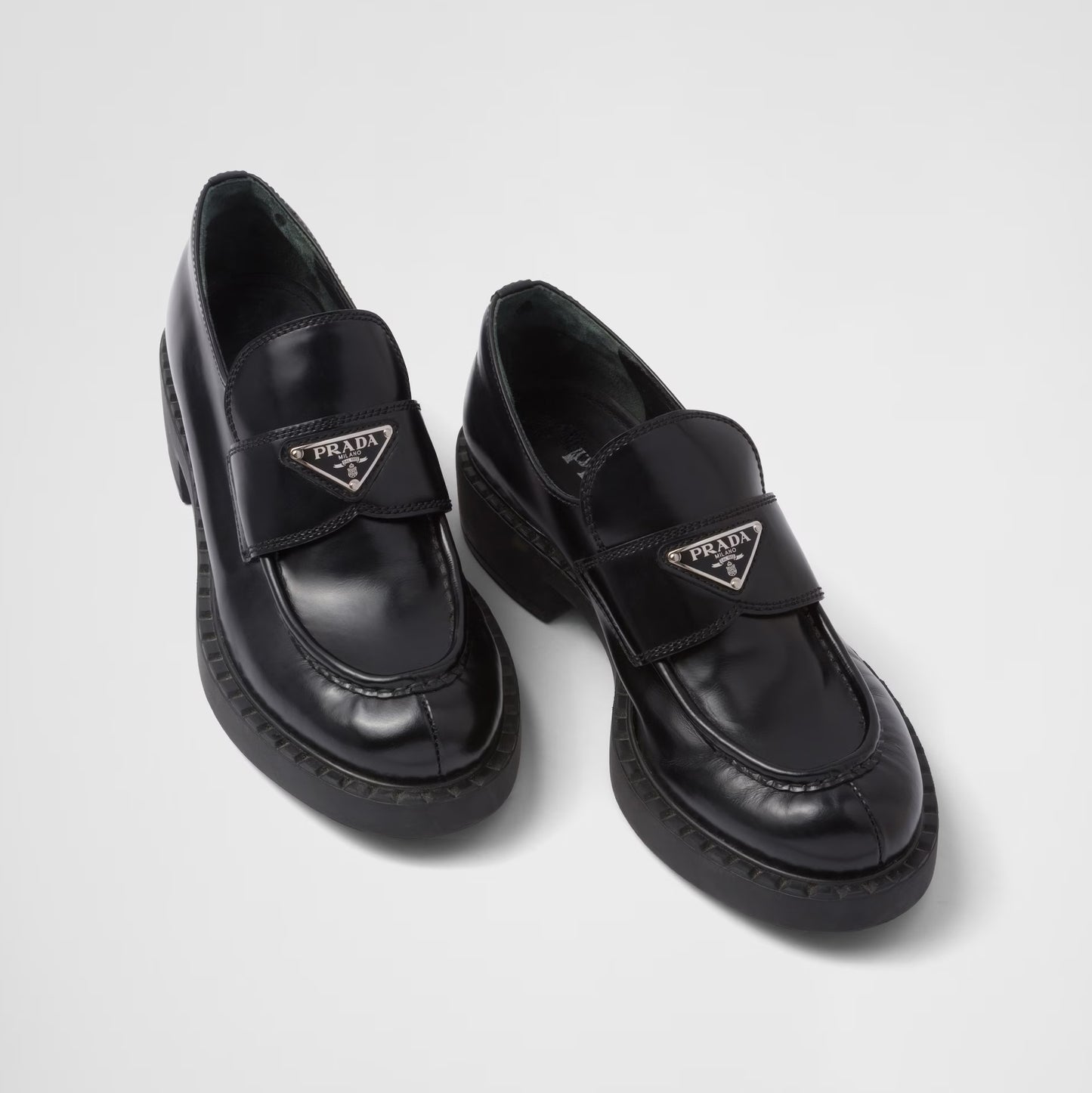 Prada Triangle Logo Loafers in Black, size 41