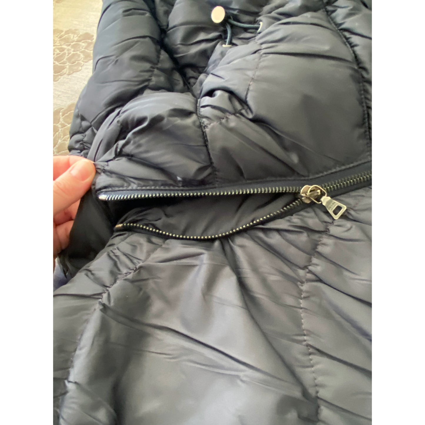 Prada Linea Rossa Navy Down Jacket with FOx Fur Collar, size 40IT(fits like US size 0/2)