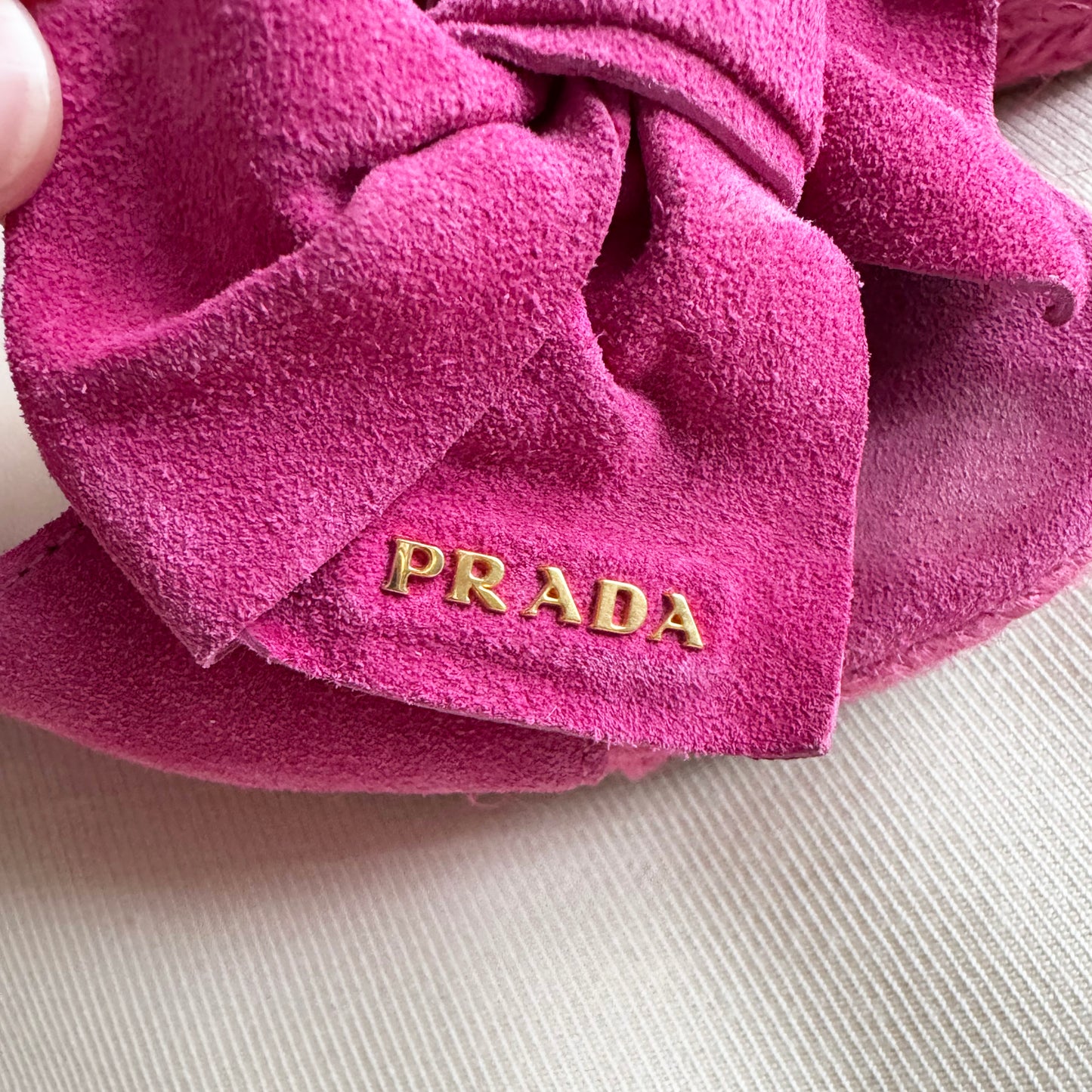 Prada Pink Suede Bow Wedge Sandals, size 40