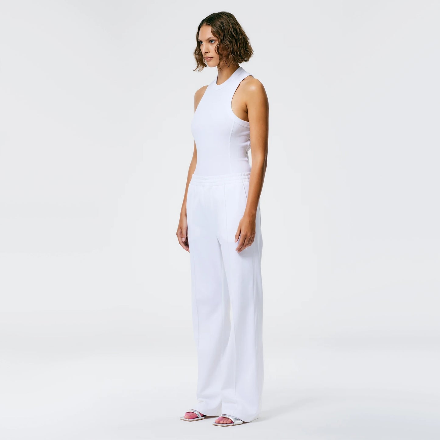 Tibi Active Knit "Scottie" Joggers in White, size XL
