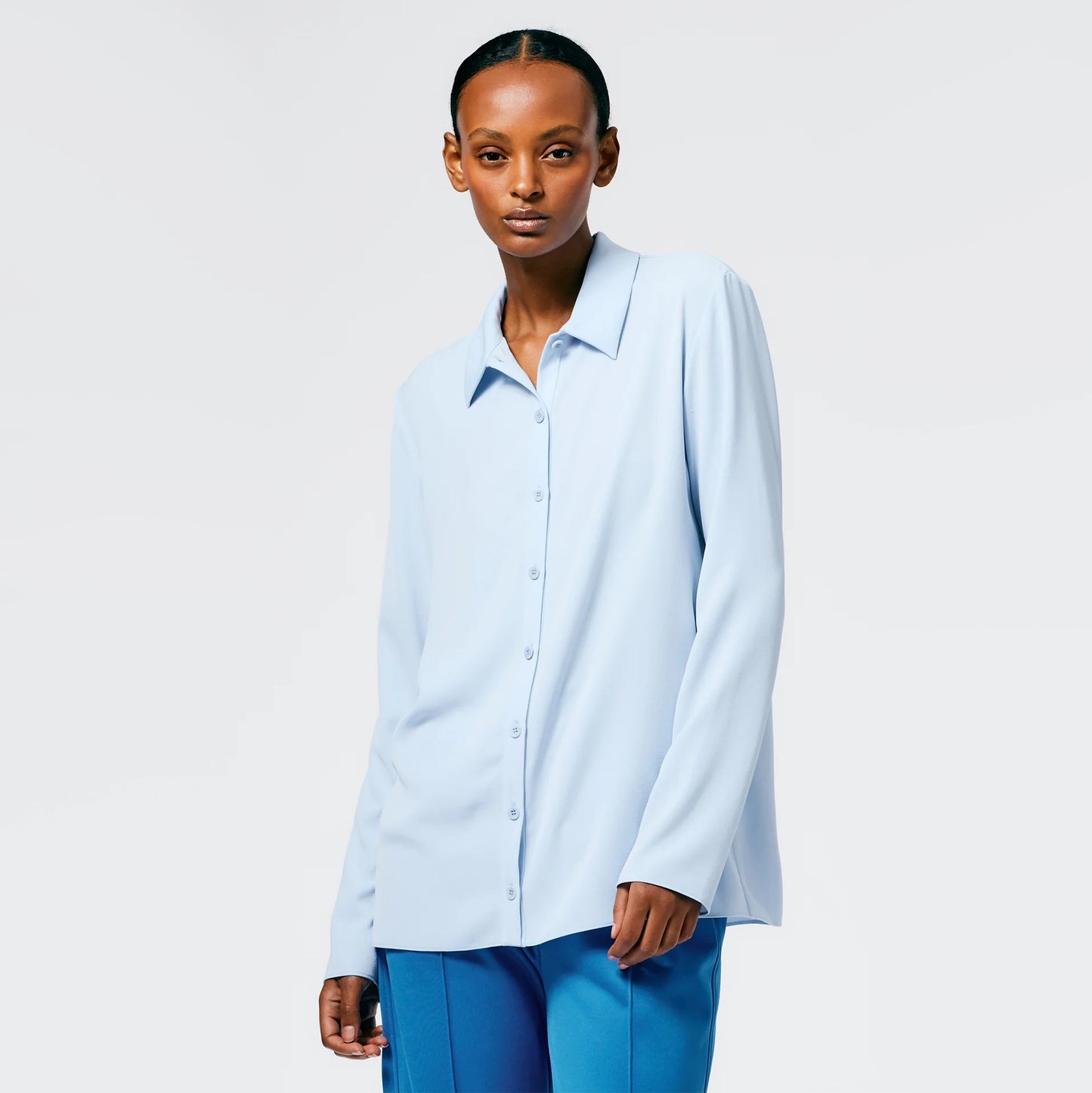 Tibi Soft Drape Slim Shirt in Light Blue, size 12