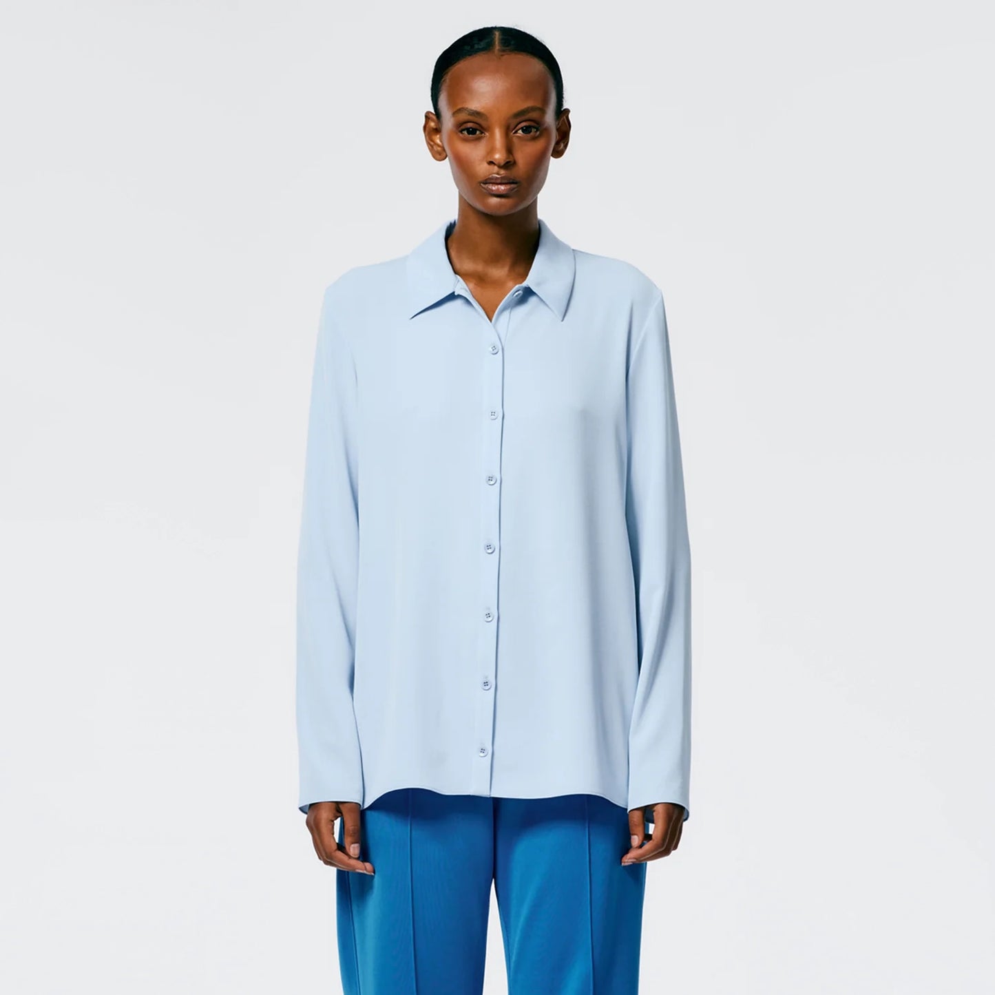 Tibi Soft Drape Slim Shirt in Light Blue, size 12