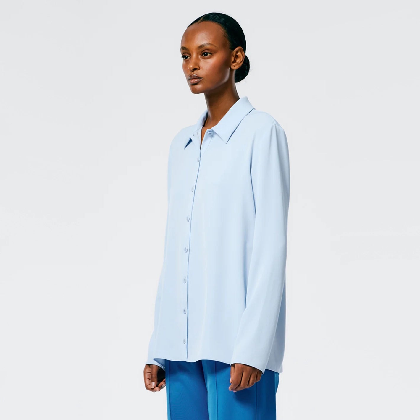 Tibi Soft Drape Slim Shirt in Light Blue, size 12