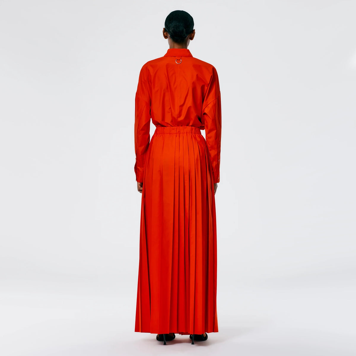 Tibi Italian Sporty Nylon Pleated Pull On Maxi Skirt in Red, size large