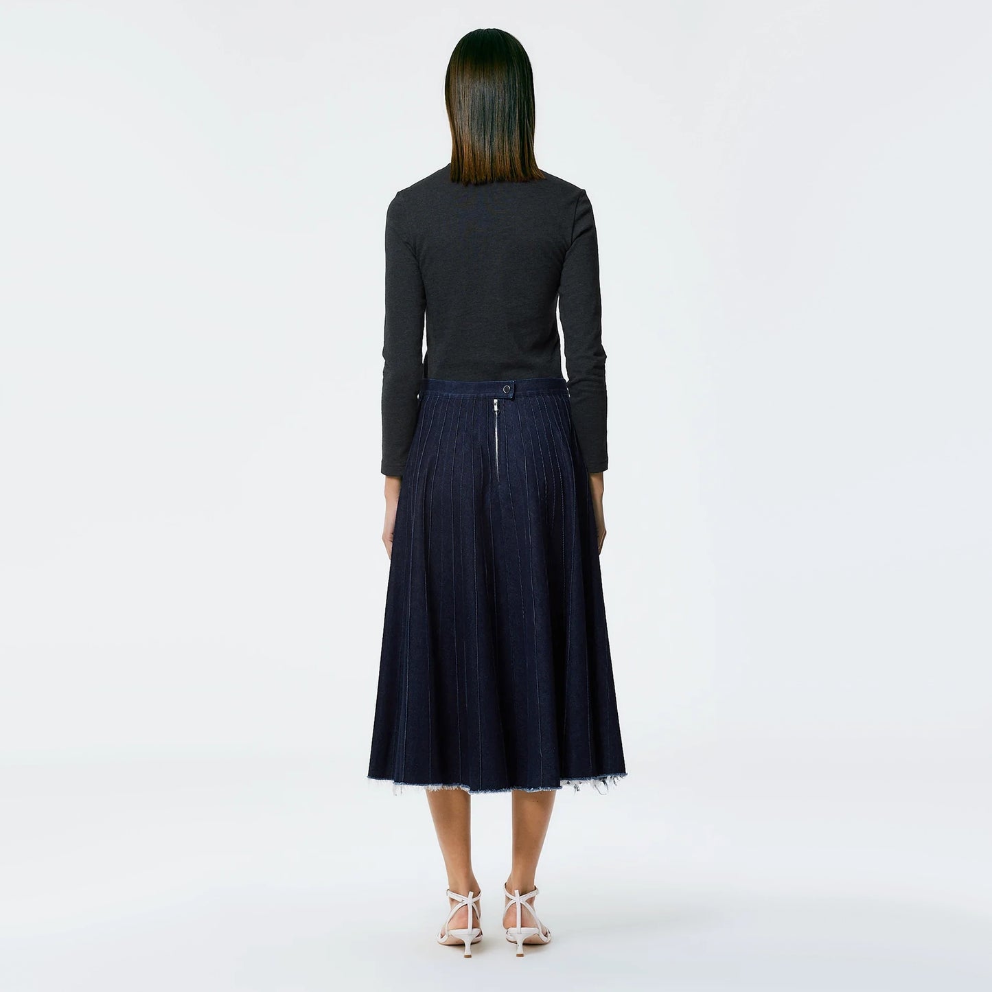 Tibi Brushed Denim Pintucked Skirt in Indigo, size 14