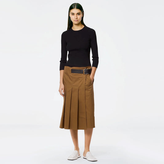 Tibi Chino Wide Pleat Wrap Skirt in Caramel, size 12