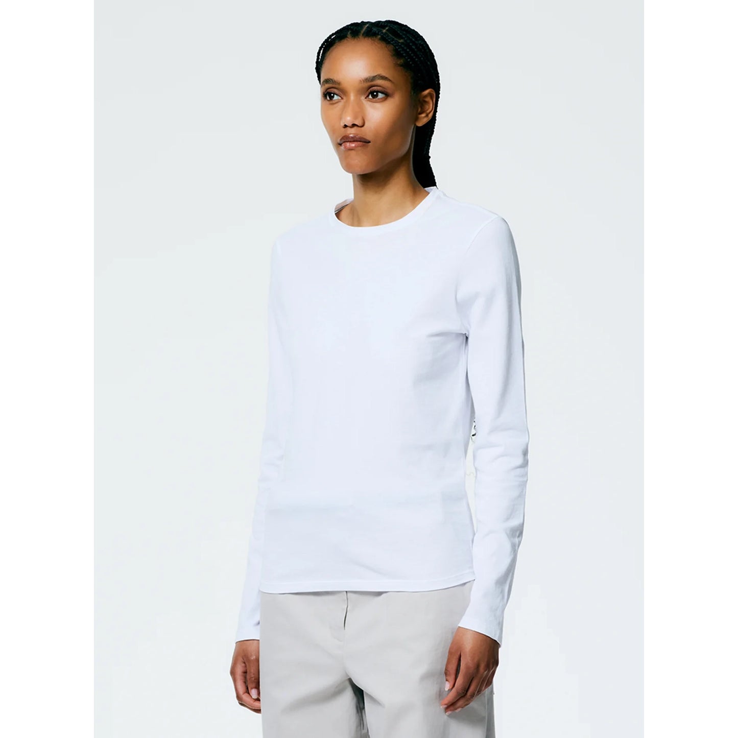 Tibi Long Sleeve Fitted Tee in White, size XL