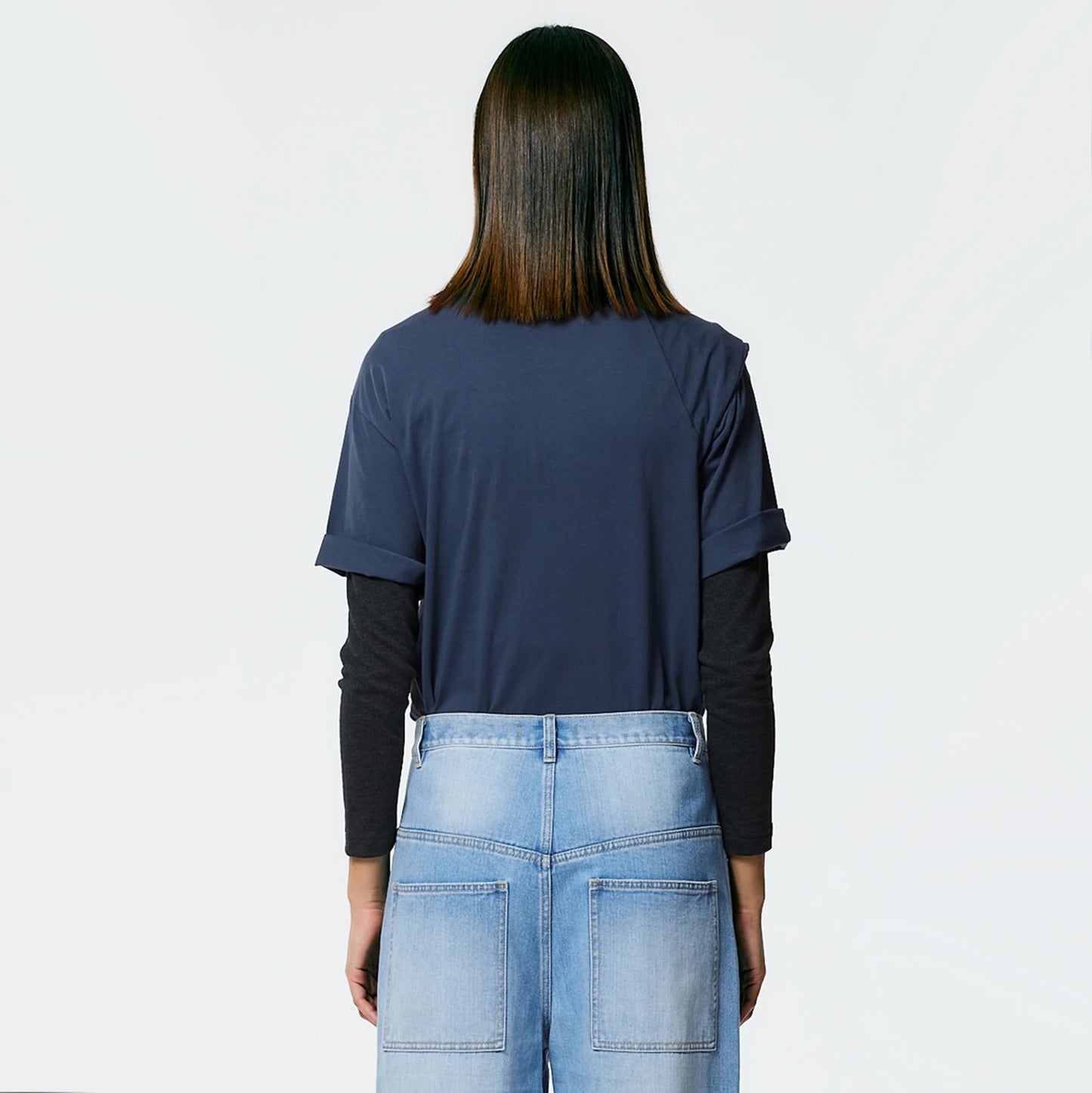 Tibi "Tie" T-Shirt in Navy Fog, size Large.