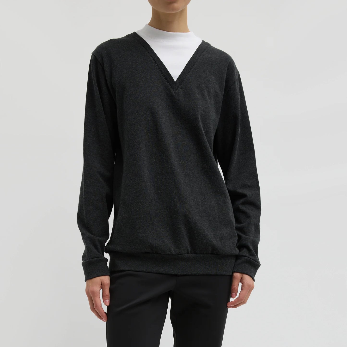 Tibi Perfect T-Shirt Trompe L'oeil Top in Grey Multi, size Small