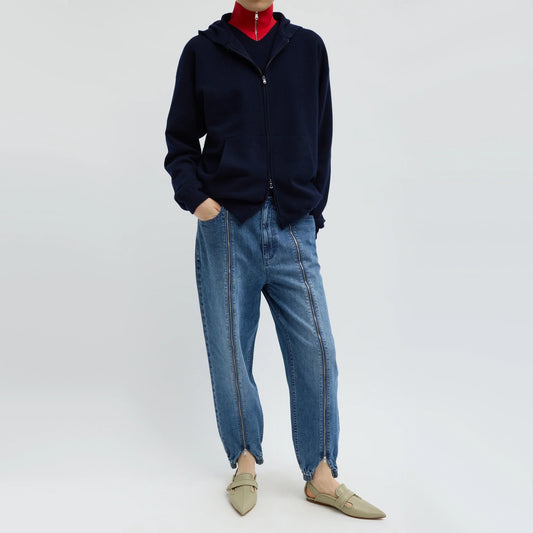 Tibi Zippered Denim Jogger in Classic Blue, size 28