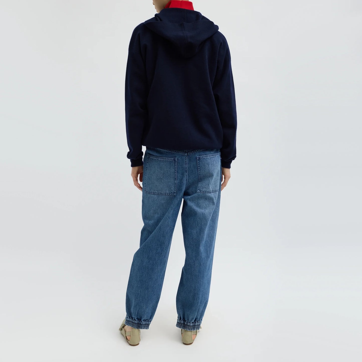 Tibi Zippered Denim Jogger in Classic Blue, size 28