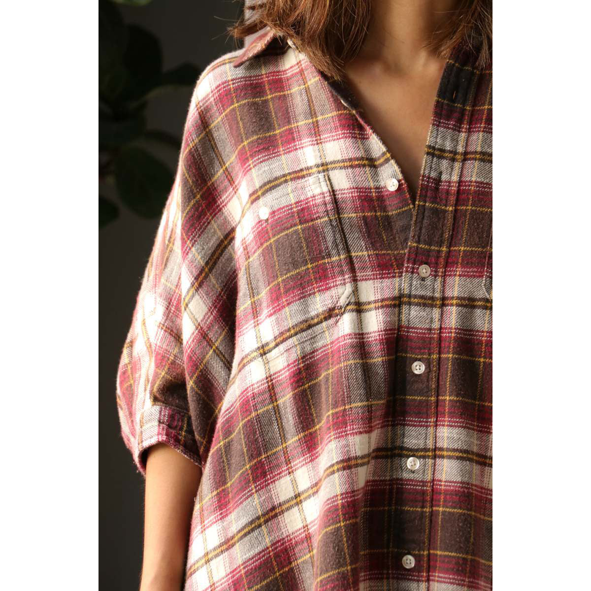 R13 Flannel Oversize Boxy Shirtdress in Red/Brown Plaid, size Small (fits S-L)