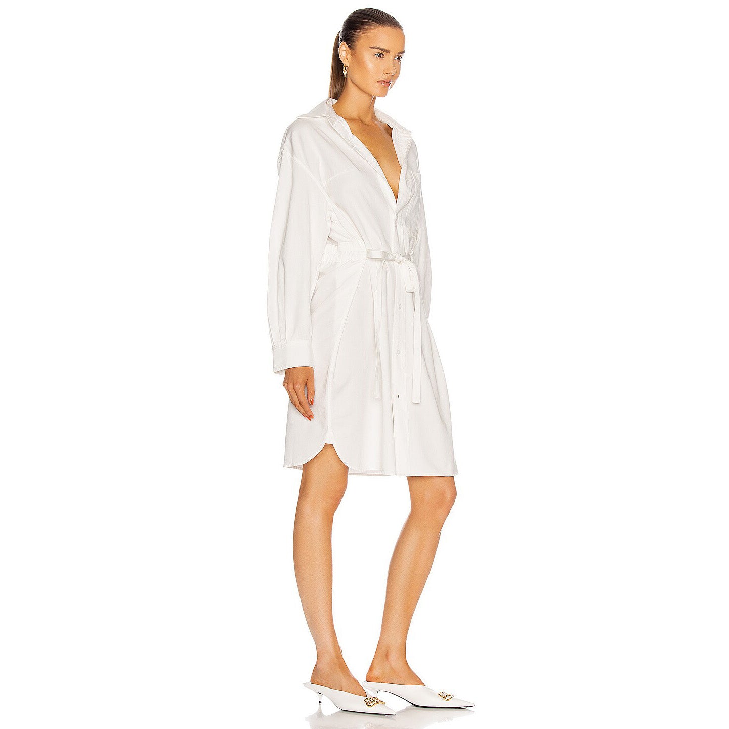 R13 Oversized Oxford Button Up Shirtdress in White, size Small