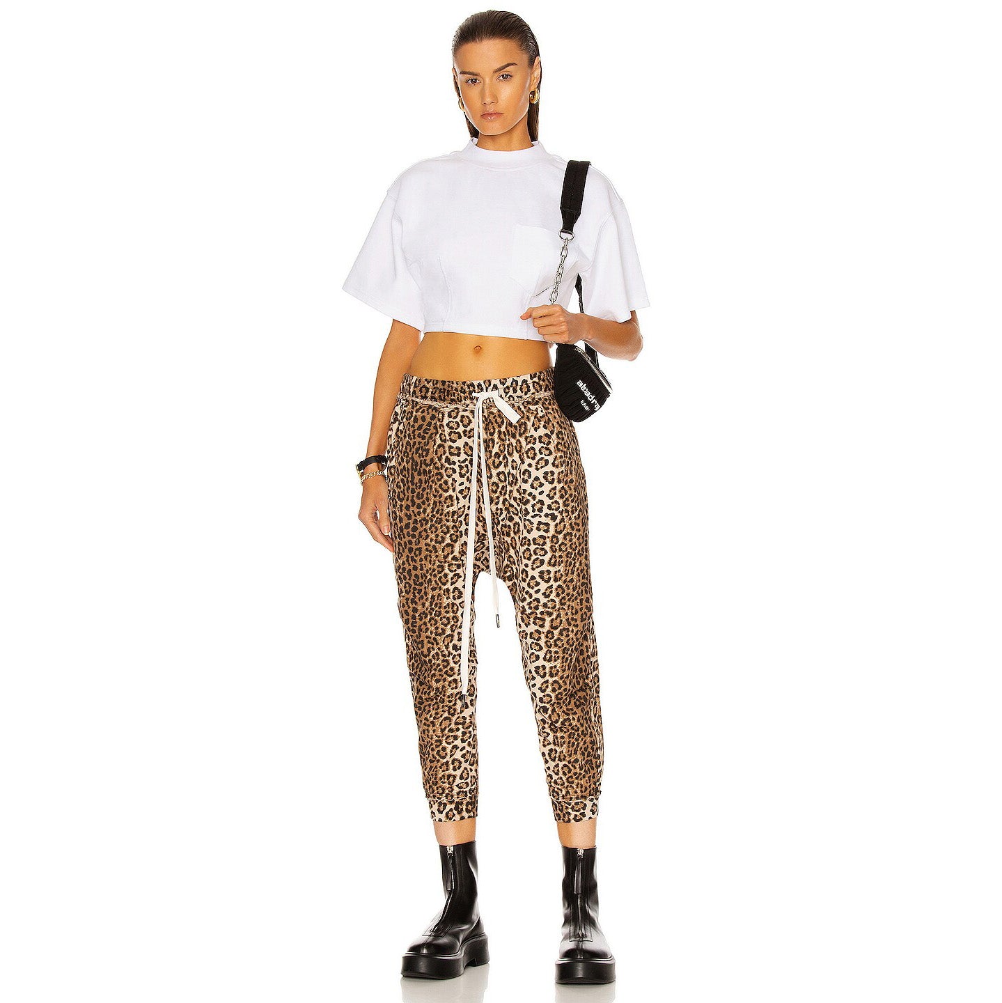 R13 Harem Leopard Cotton Terry Sweatpants, size Small