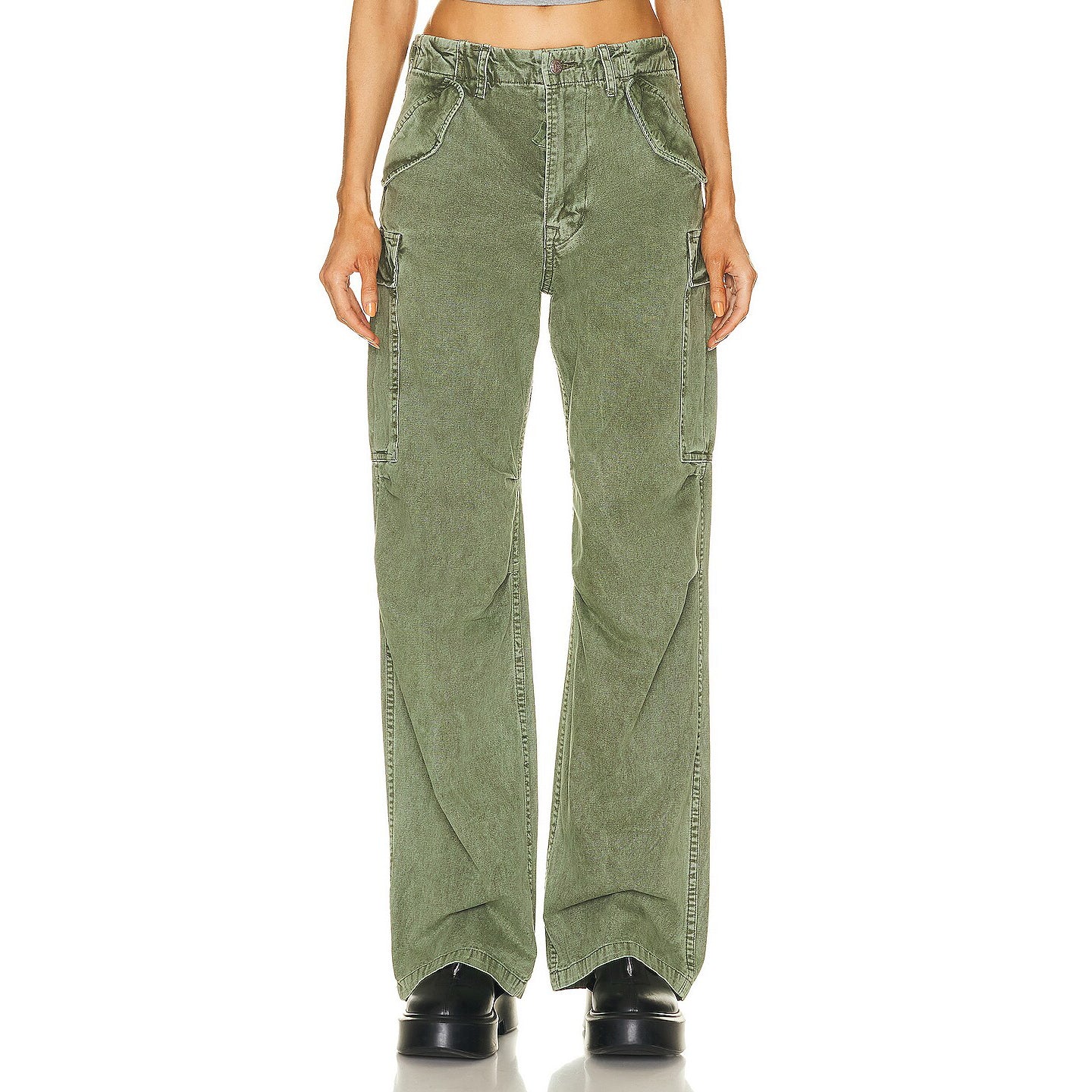 R13 Wide Leg Cargo Pant in Olive, size 23 ** hemmed **