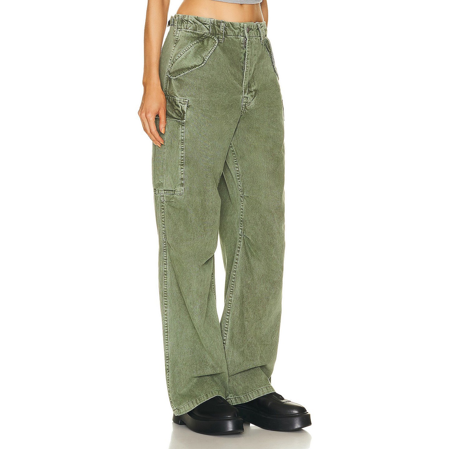 R13 Wide Leg Cargo Pant in Olive, size 23 ** hemmed **