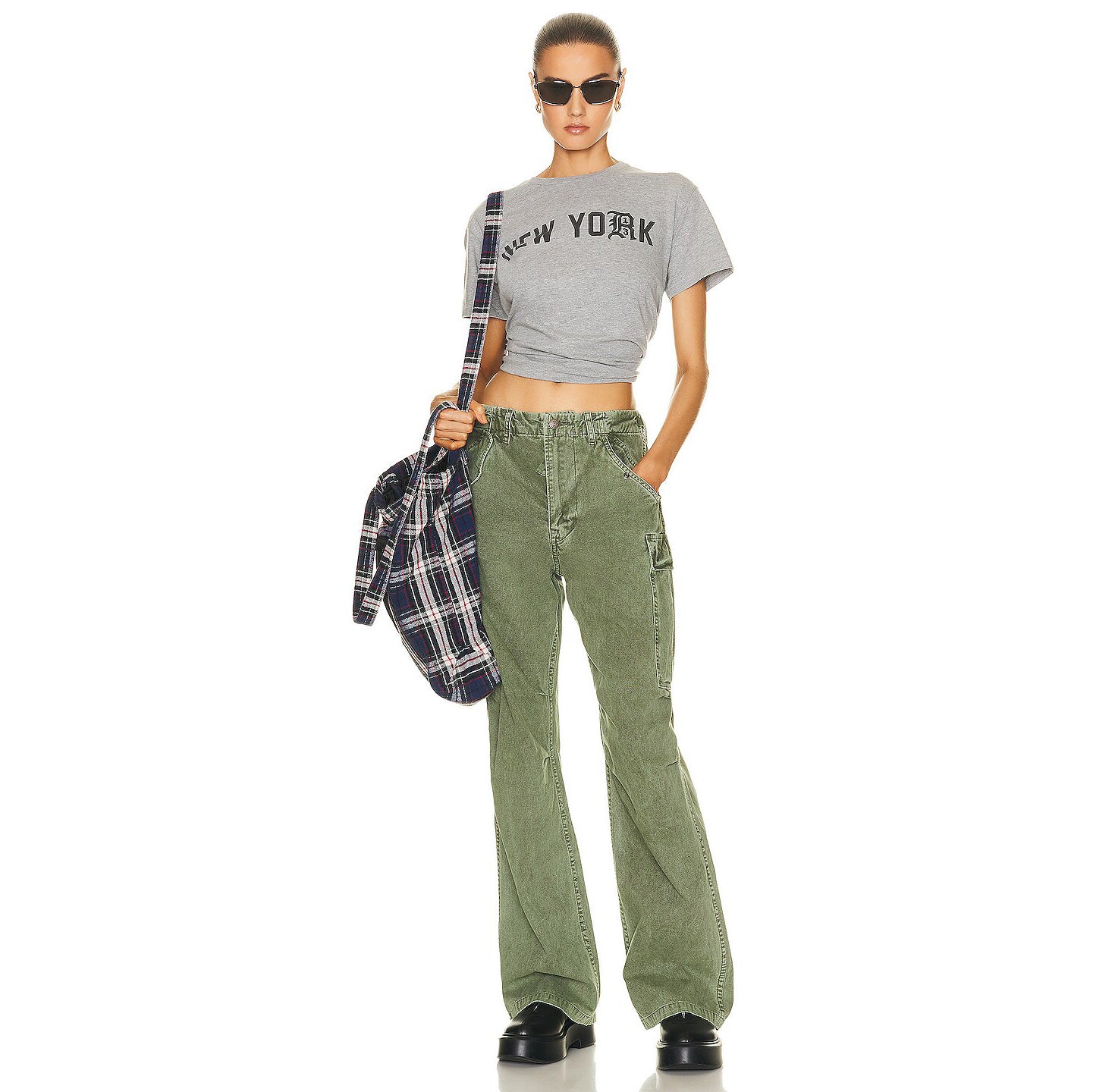 R13 Wide Leg Cargo Pant in Olive, size 23 ** hemmed **