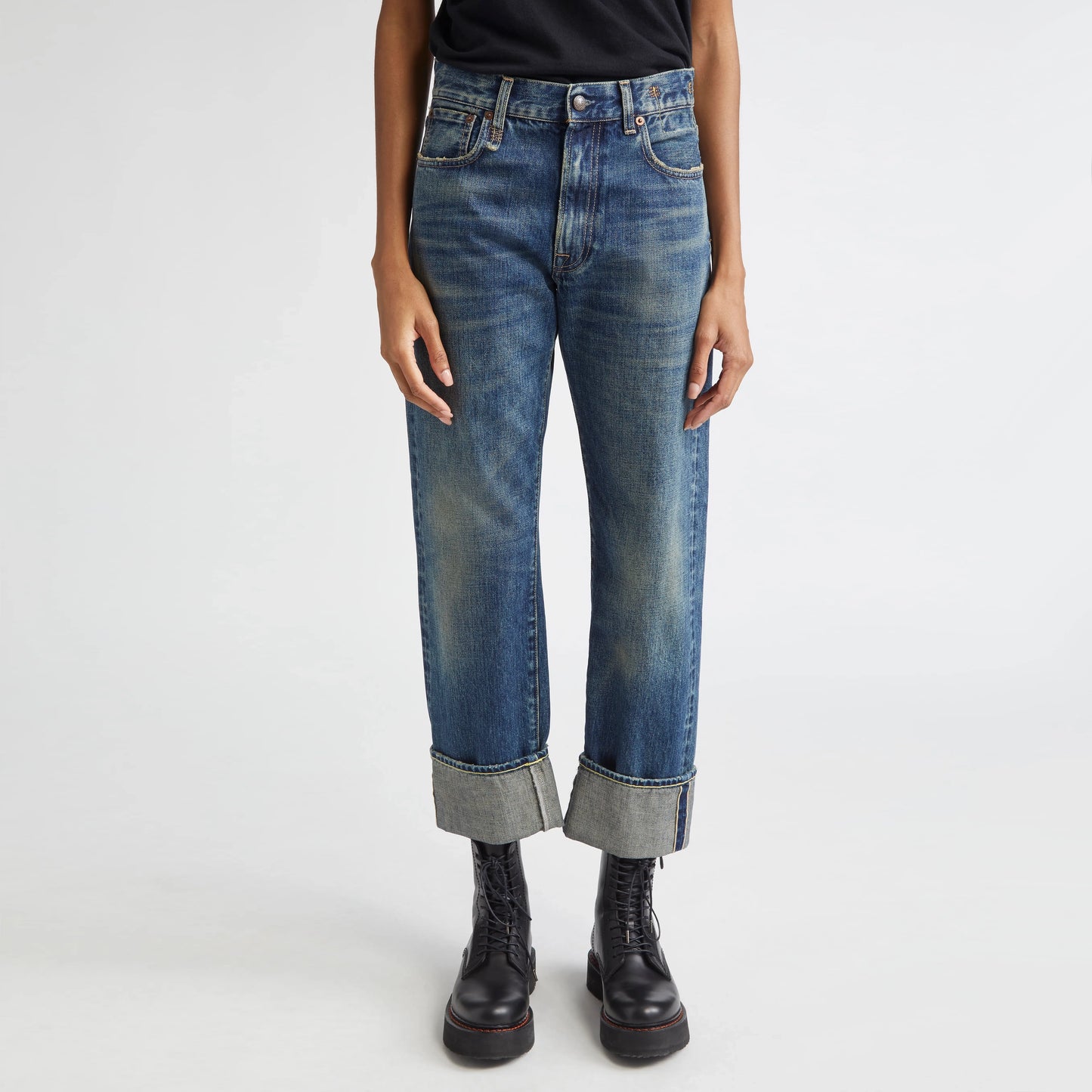 R13 *Limited Edition* Cuffed Boyfriend Jean in Adelaide Selvedge Blue, size 26