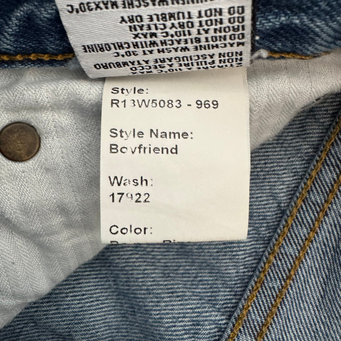 R13 Boyfriend Jean in "Bain w Rips", size 26 (fits 27)