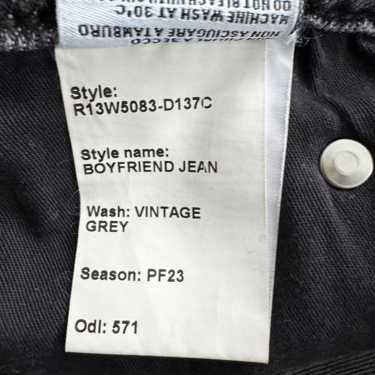 R13 Boyfriend Jean in "Vintage Grey", size 28 (fits 29)