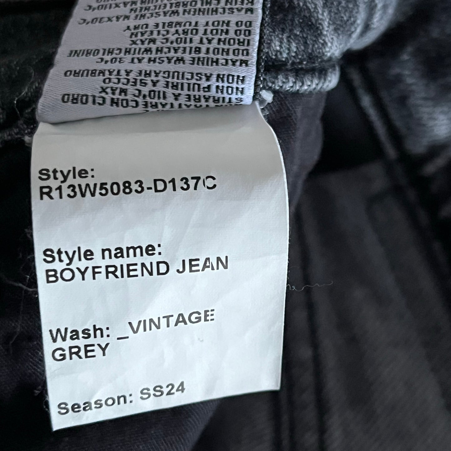 R13 Boyfriend Jean in "Vintage Grey", size 24 (fits a comfy 25)