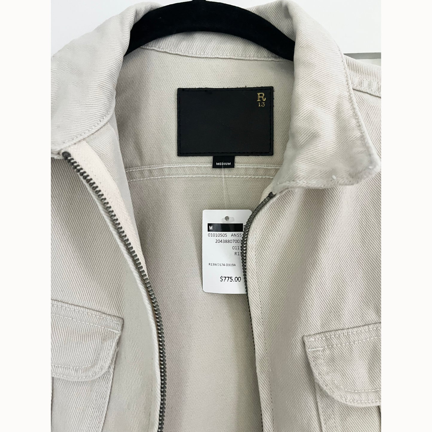 R13 Cropped Rider Jacket in Ivory Beefy Twill, size Medium (fits like a Small)