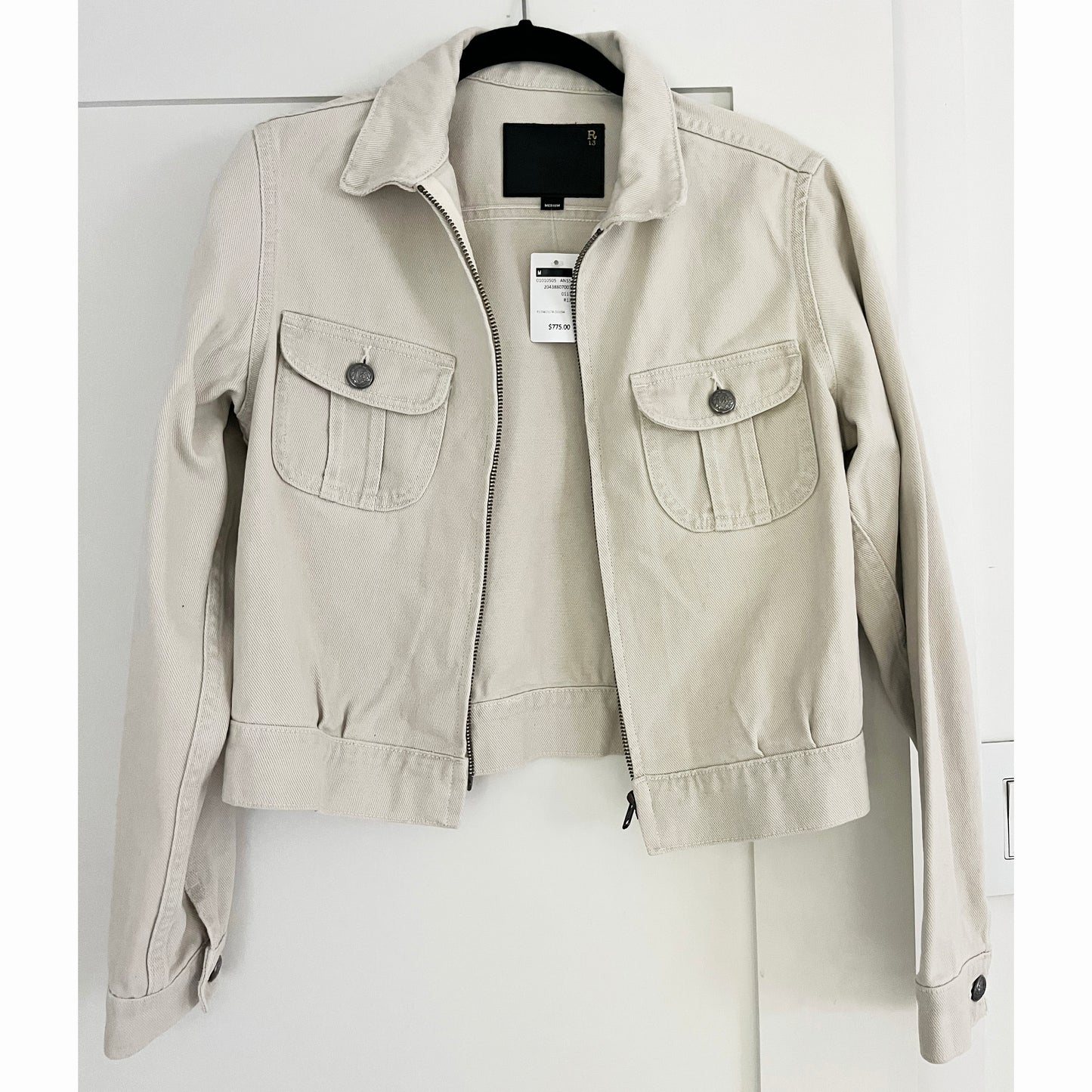 R13 Cropped Rider Jacket in Ivory Beefy Twill, size Medium (fits like a Small)