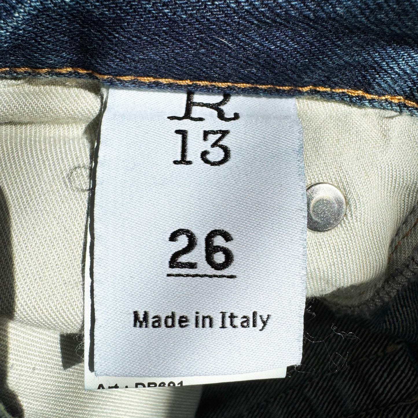 R13 *Limited Edition* Cuffed Boyfriend Jean in Adelaide Selvedge Blue, size 26