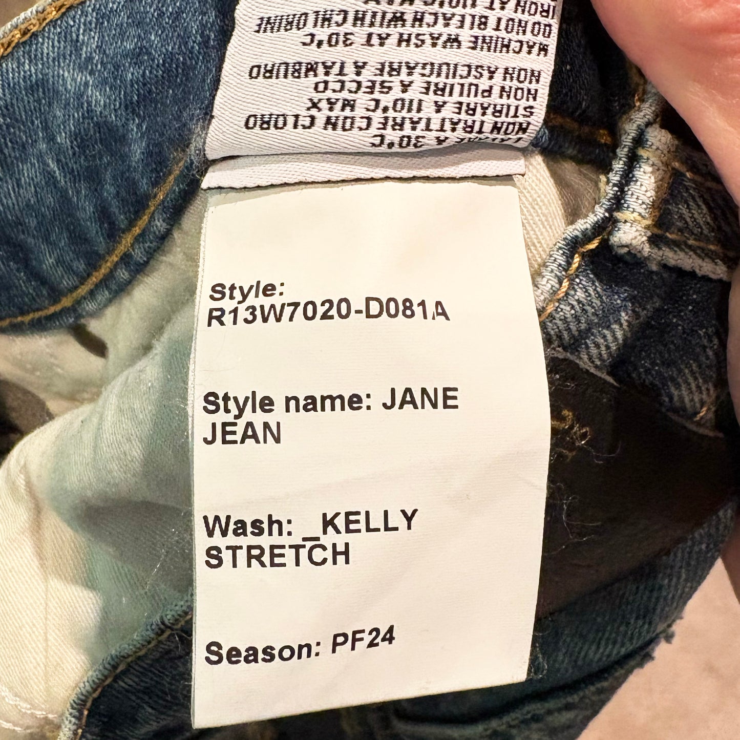R13 "Jane" Jean in "Kelly Stretch", size 26 ** HEMMED **