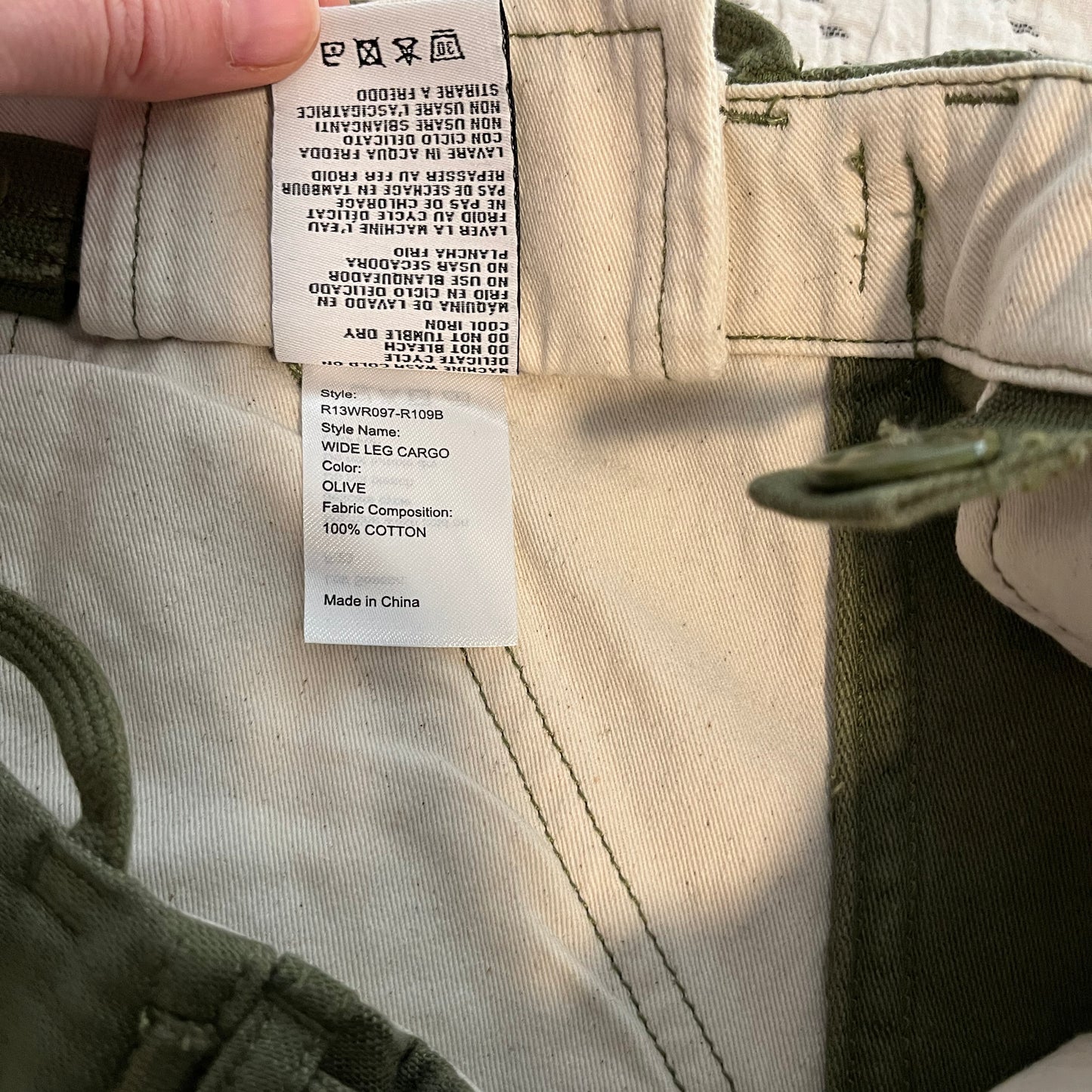 R13 Oversize Cargo Pants in Olive Green, size 27 (fits 27/28) ** HEMMED **