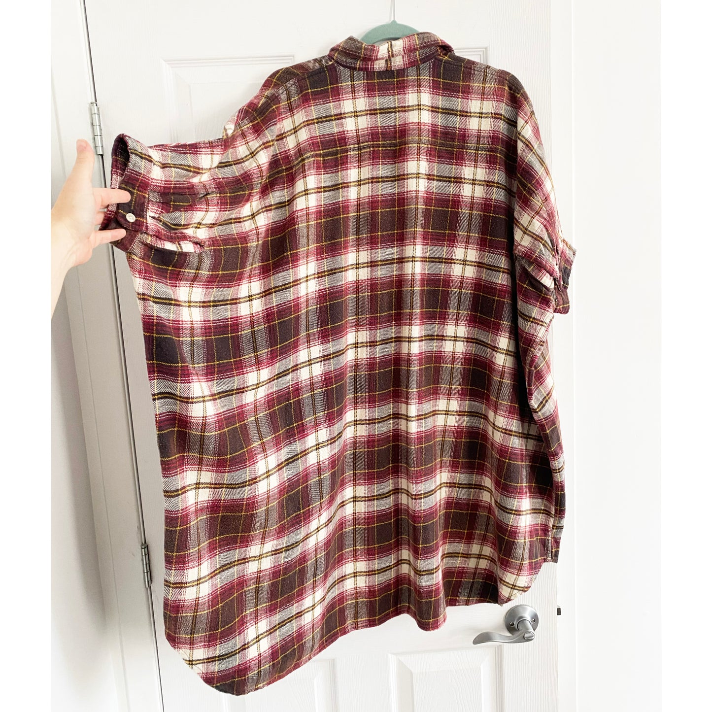 R13 Flannel Oversize Boxy Shirtdress in Red/Brown Plaid, size Small (fits S-L)