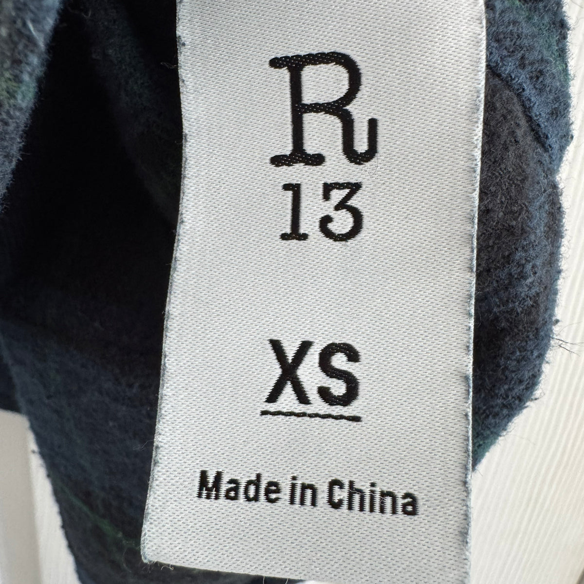 R13 Oversize Plaid Flannel Shirt in Navy, size XS