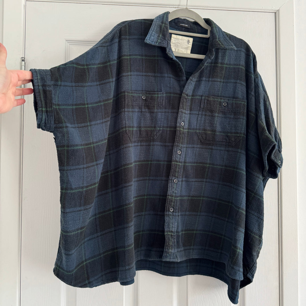 R13 Oversize Plaid Flannel Shirt in Navy, size XS
