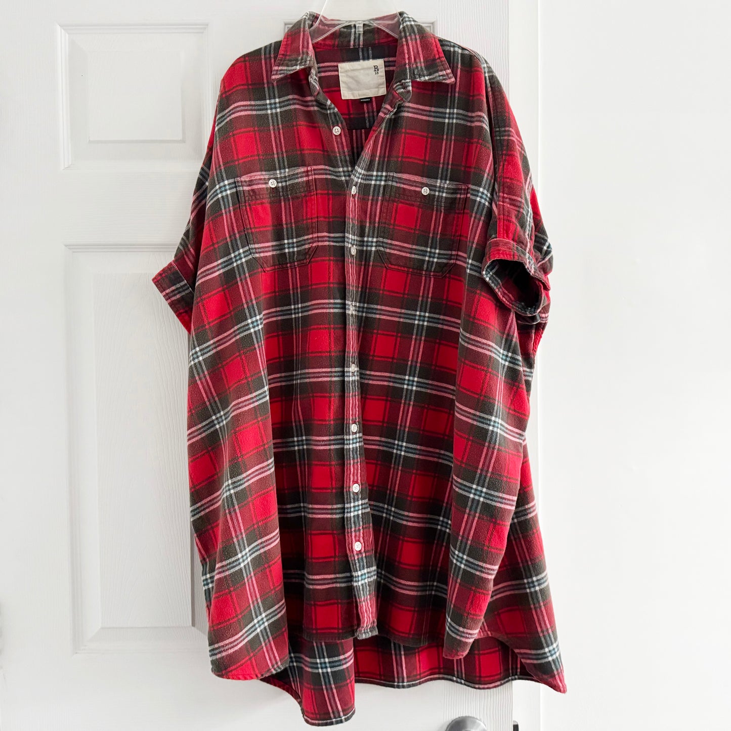 R13 Oversize Plaid Shirtdress in Red, size XXS (fits oversize)