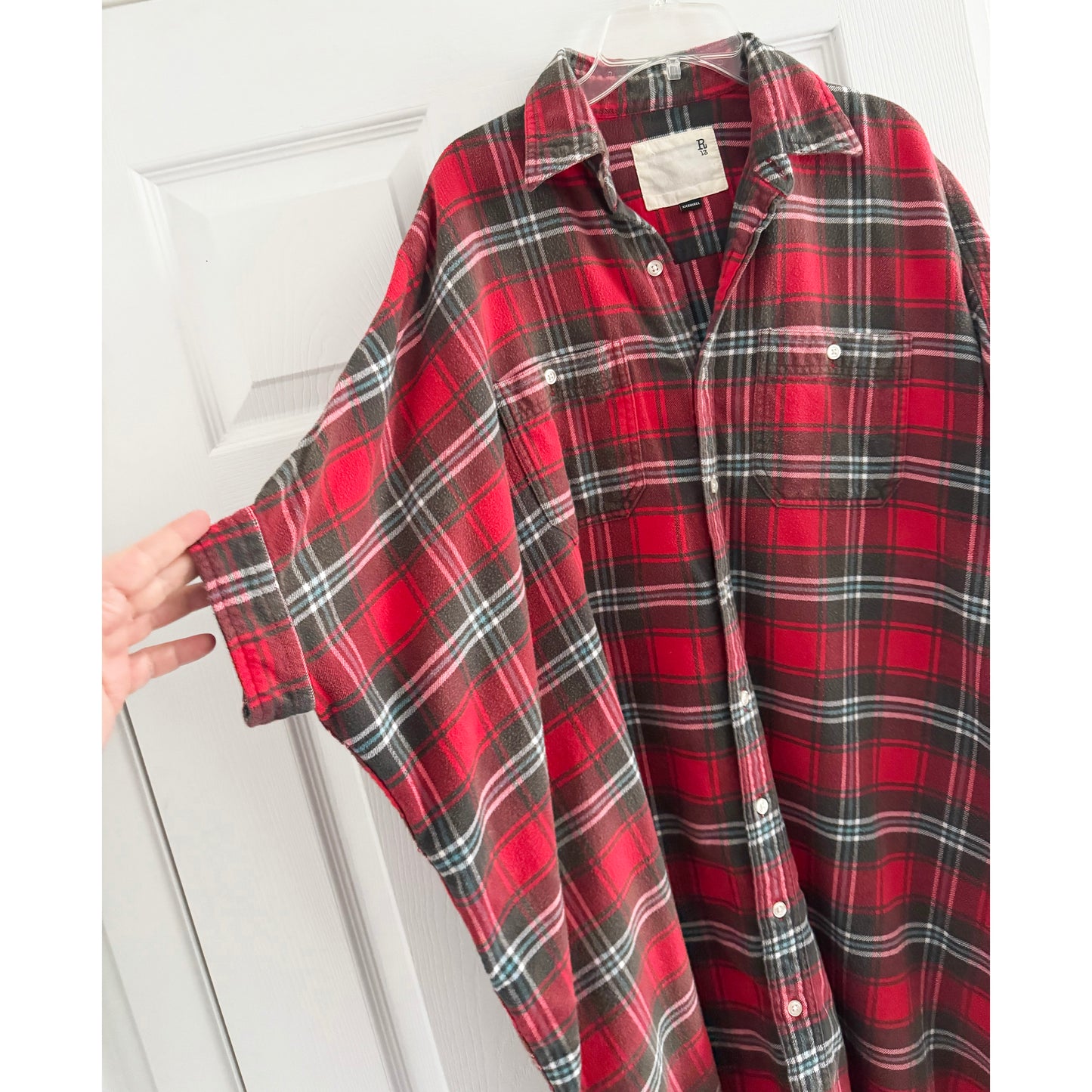 R13 Oversize Plaid Shirtdress in Red, size XXS (fits oversize)