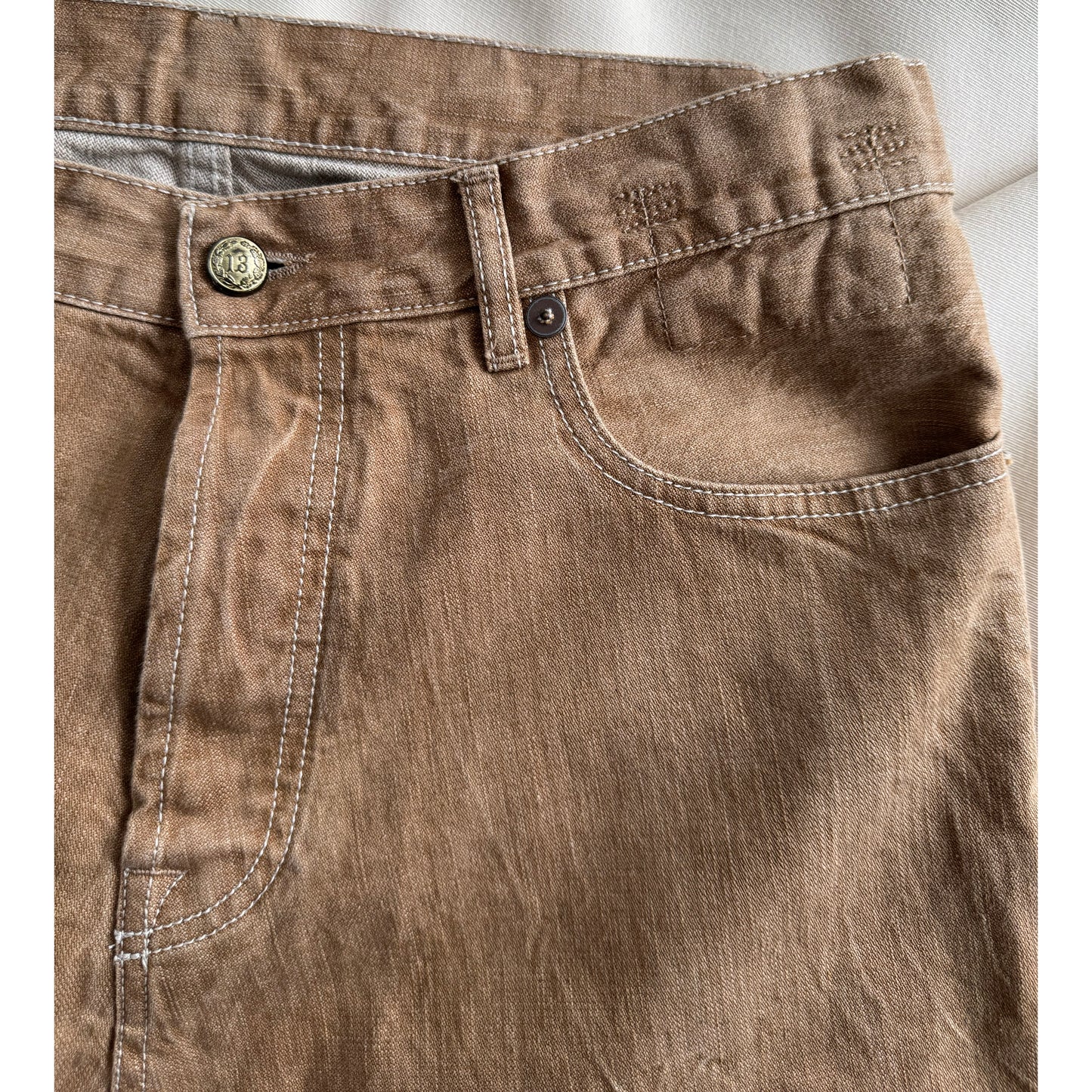 R13 tailored drop jean in "Kurtis Khaki", size 28