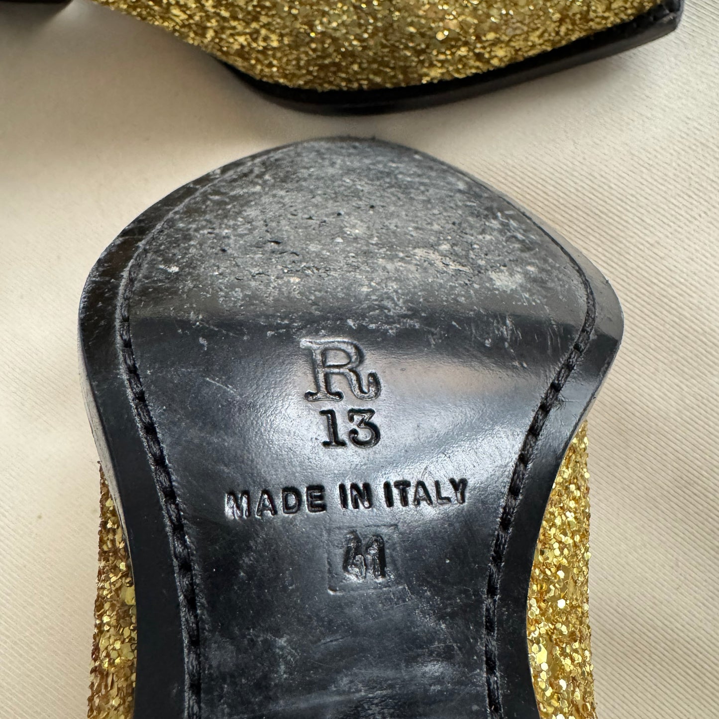 R13 Western Boots in Gold Sequin, size 41