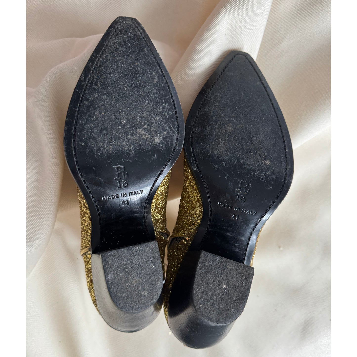 R13 Western Boots in Gold Sequin, size 41