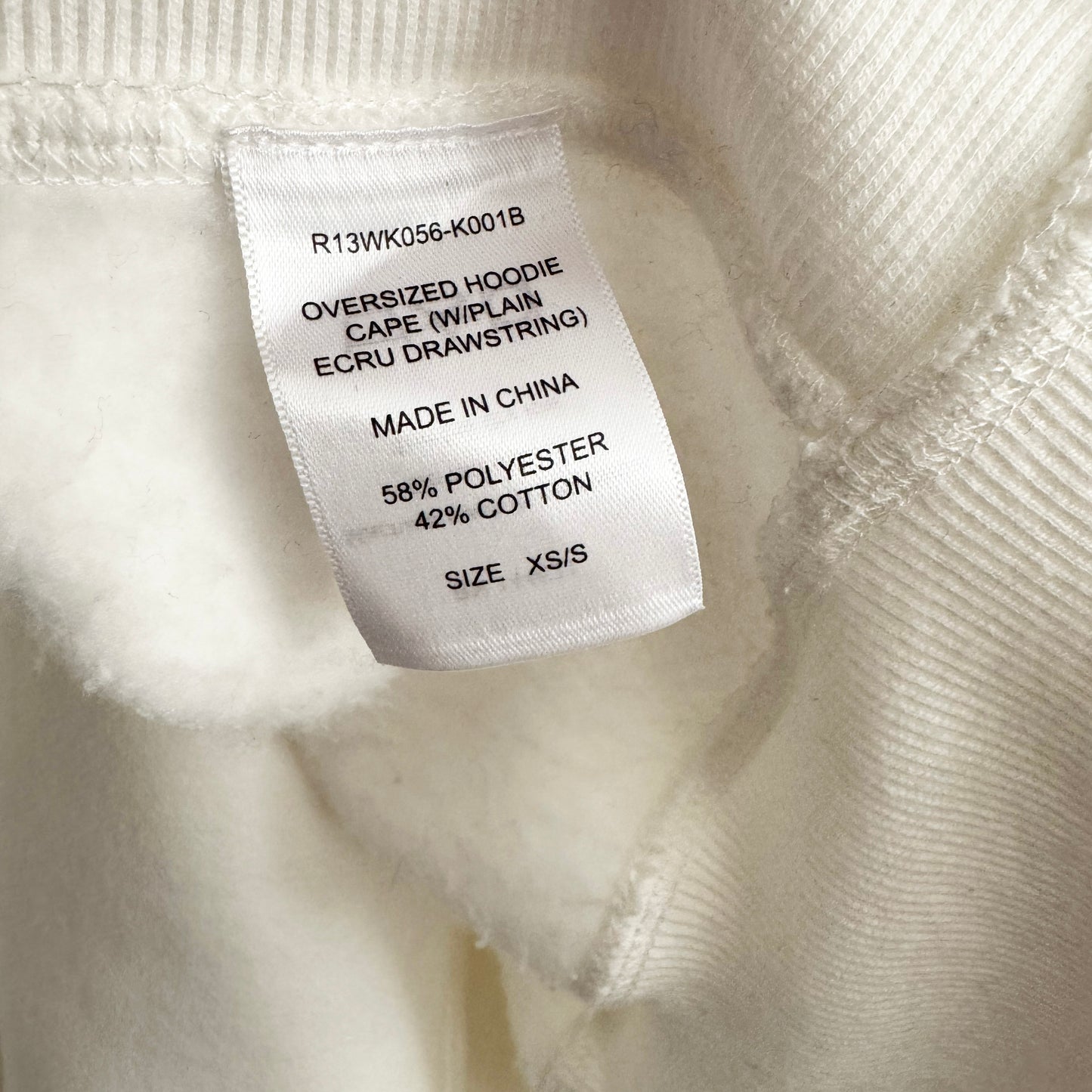 R13 Oversize Cape Hoodie in White, size XS/S (fits S/M)