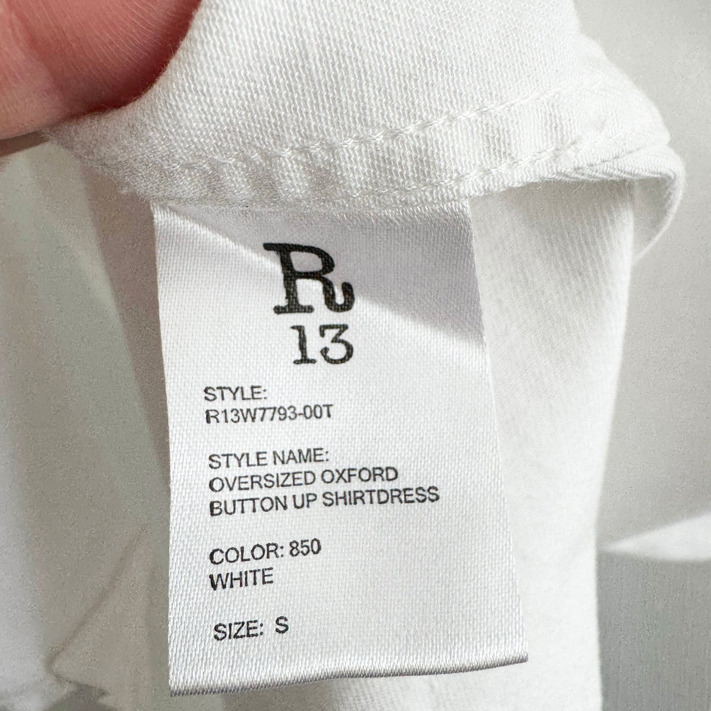 R13 Oversized Oxford Button Up Shirtdress in White, size Small