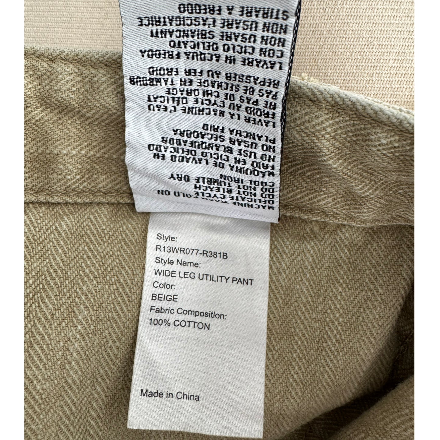 R13 Wide Leg Utility Pants in Beige, size 26