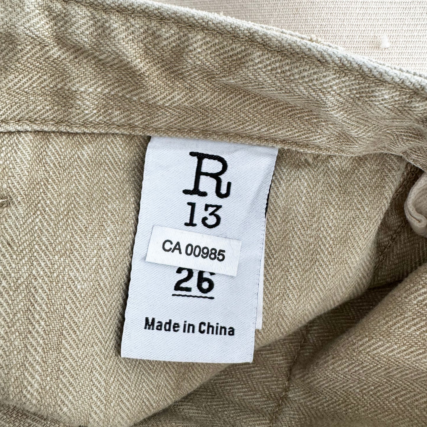R13 Wide Leg Utility Pants in Beige, size 26