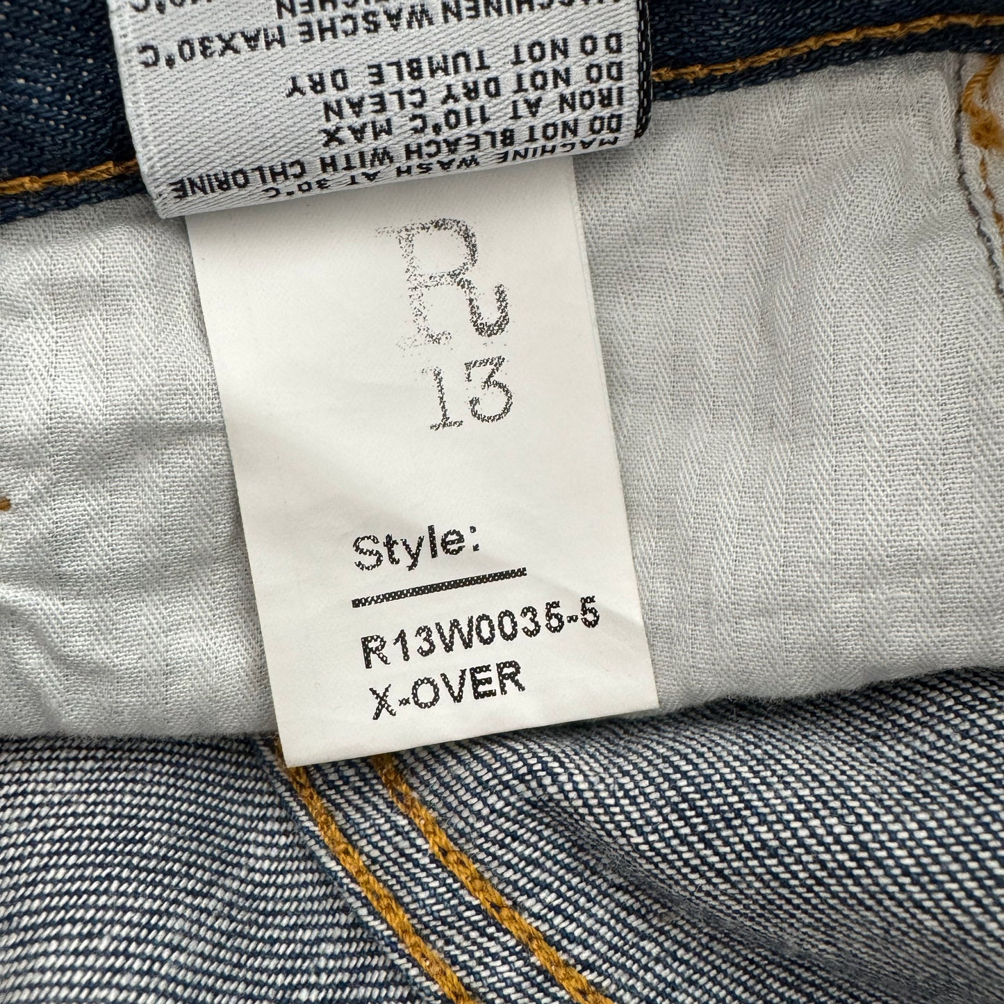 R13 X-Over Skinny in Blue, size 32