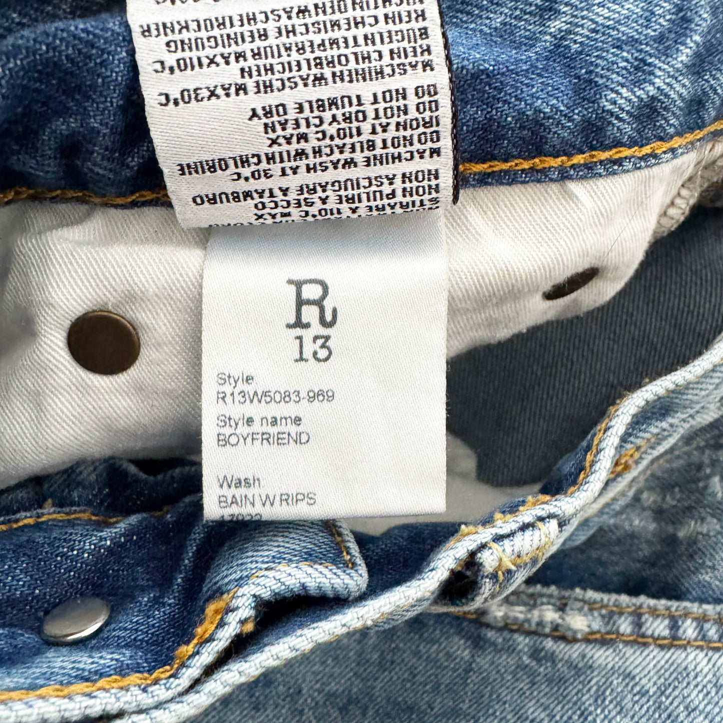 R13 Boyfriend Jean in Bain Blue, size 26 (fits like 27)