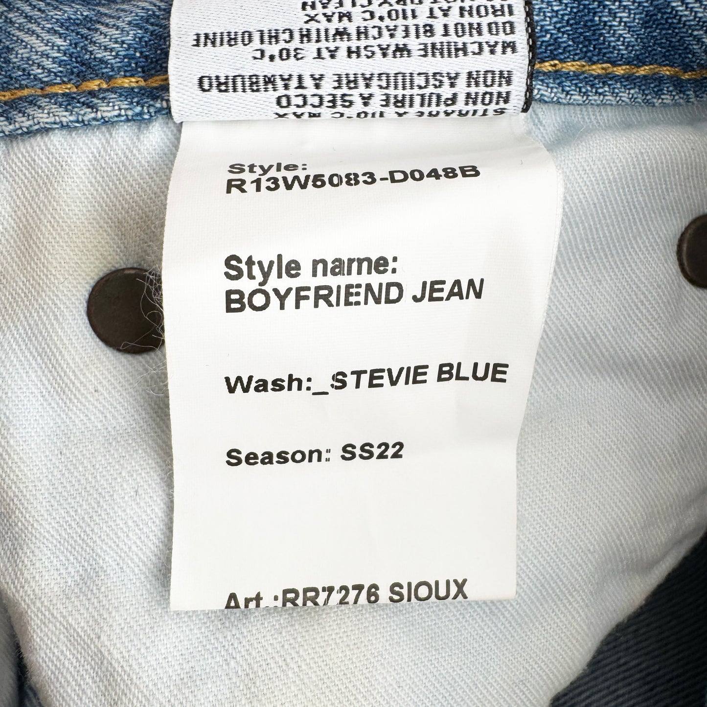 R13 Boyfriend Jean in "Stevie Blue, size 24 (fits 25)
