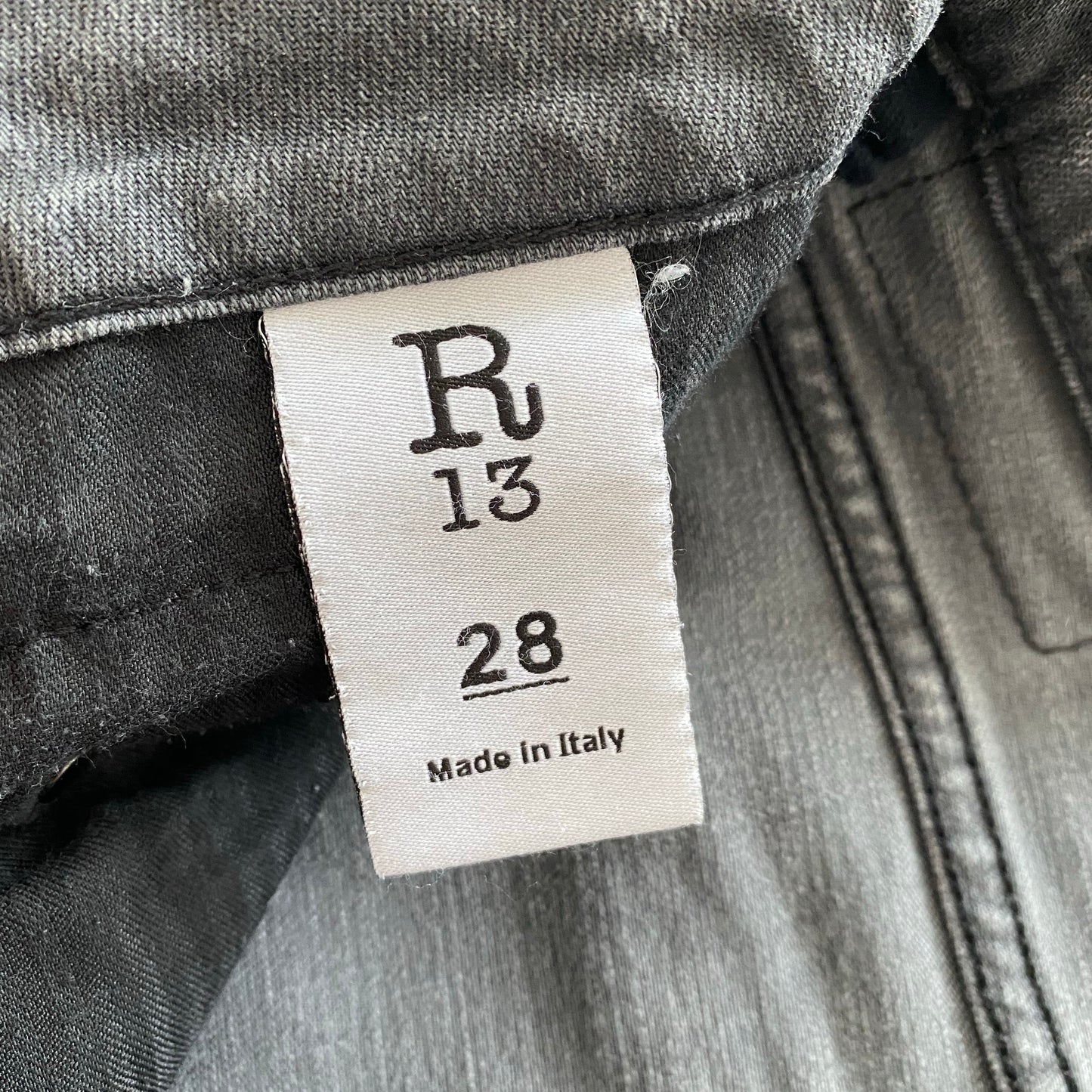 R13 Boy Skinny in "Slate Grey Vintage", size 28 (fits like 29)