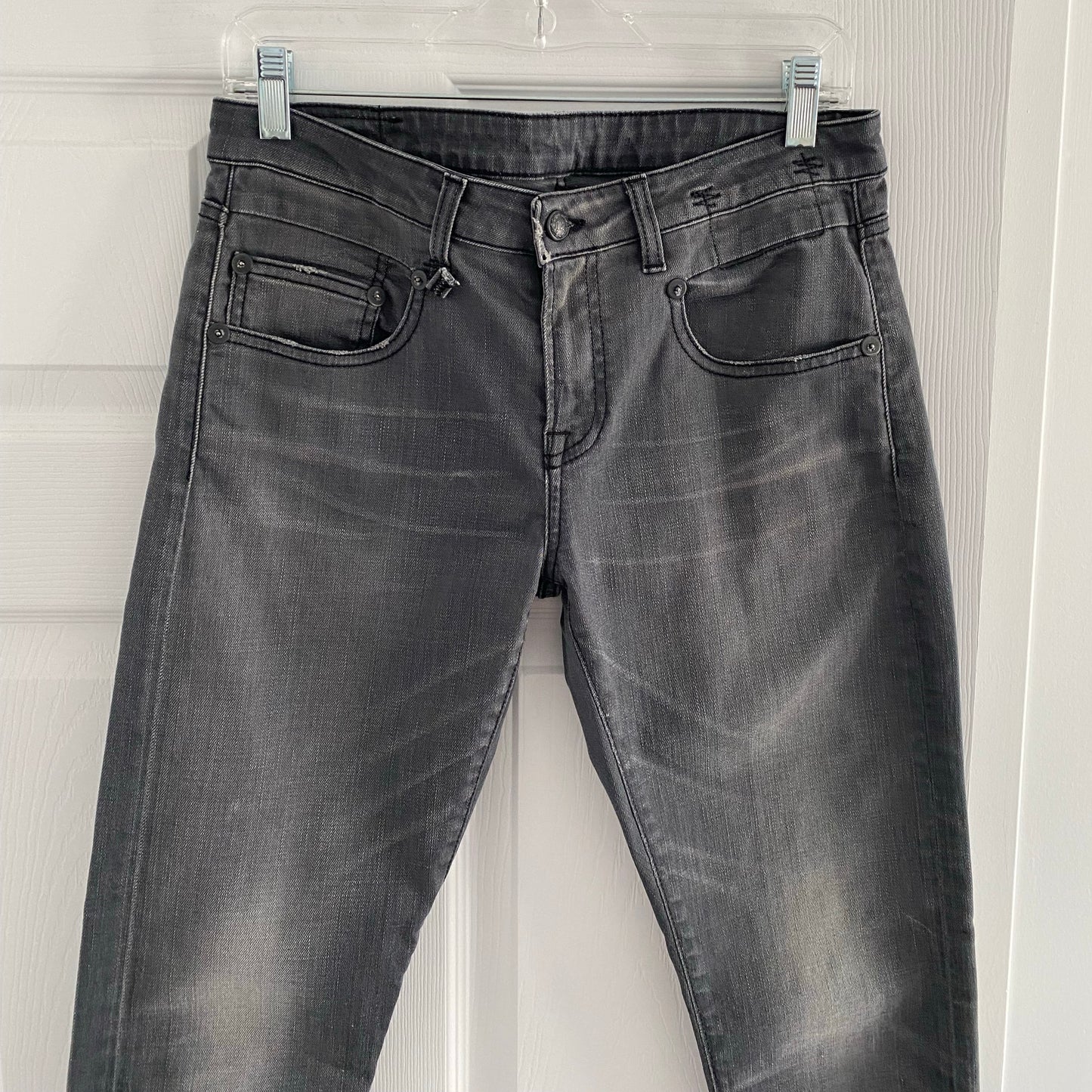 R13 Boy Skinny in "Slate Grey Vintage", size 28 (fits like 29)