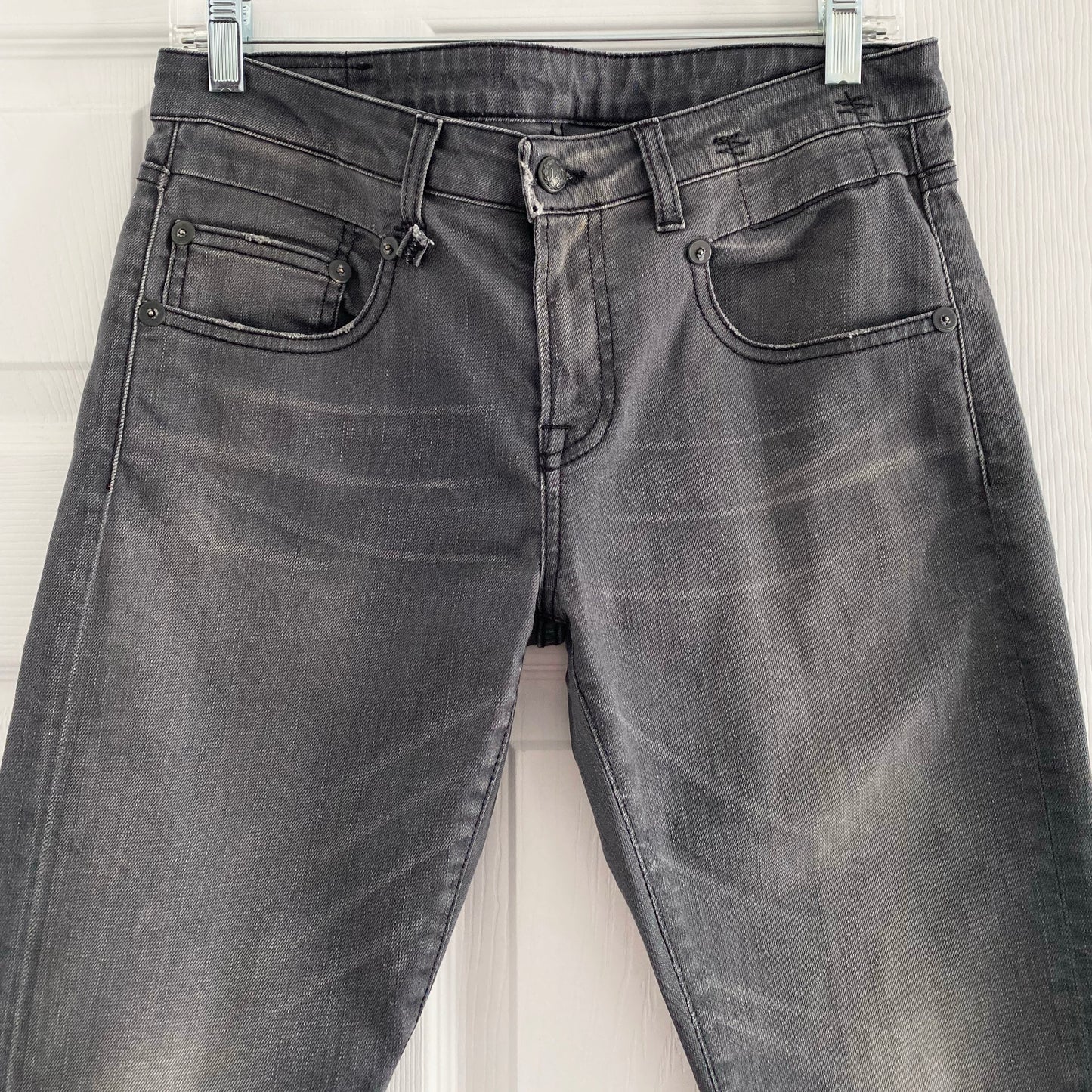 R13 Boy Skinny in "Slate Grey Vintage", size 28 (fits like 29)