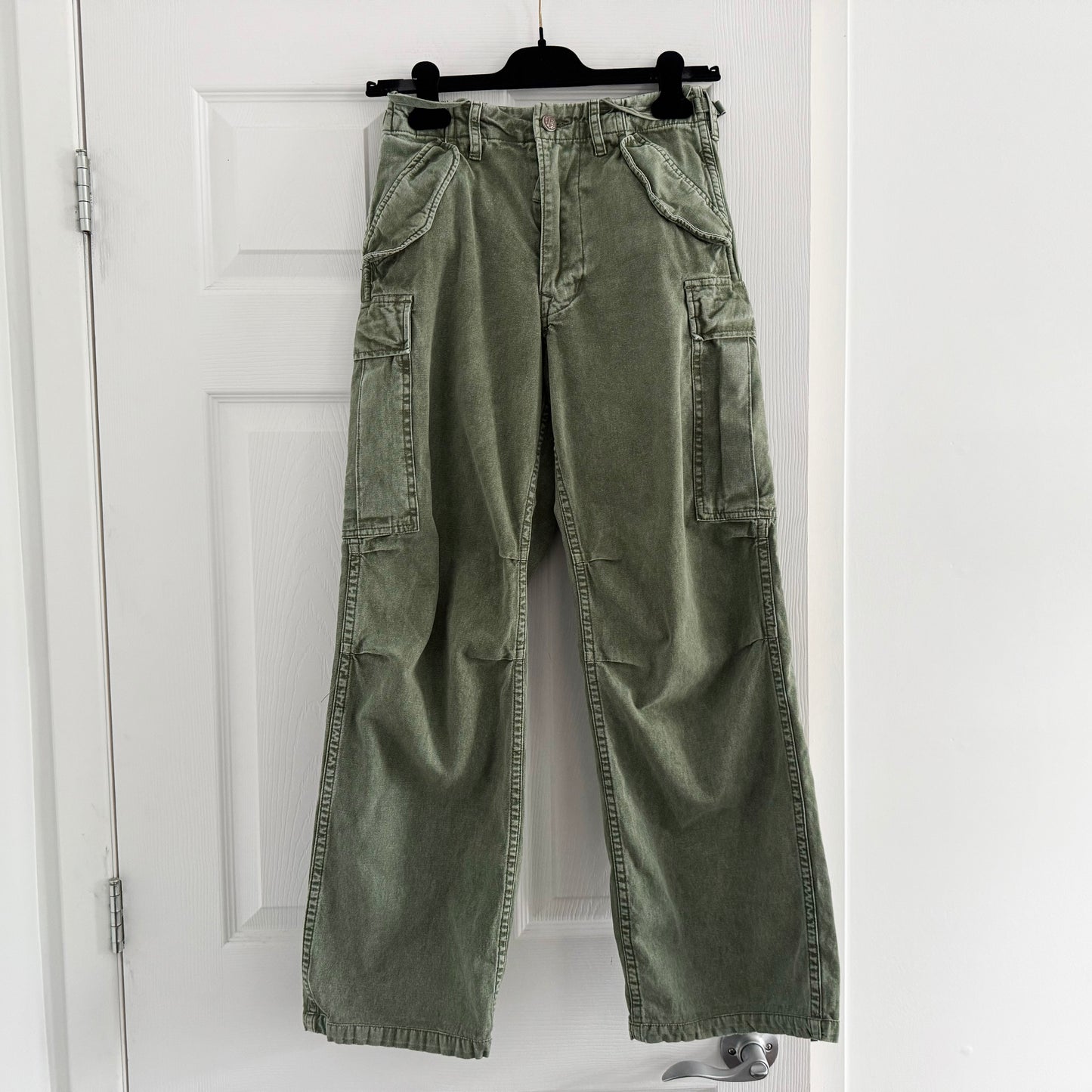 R13 Wide Leg Cargo Pant in Olive, size 23 ** hemmed **