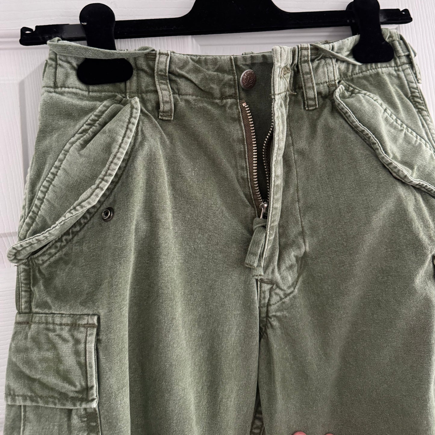 R13 Wide Leg Cargo Pant in Olive, size 23 ** hemmed **